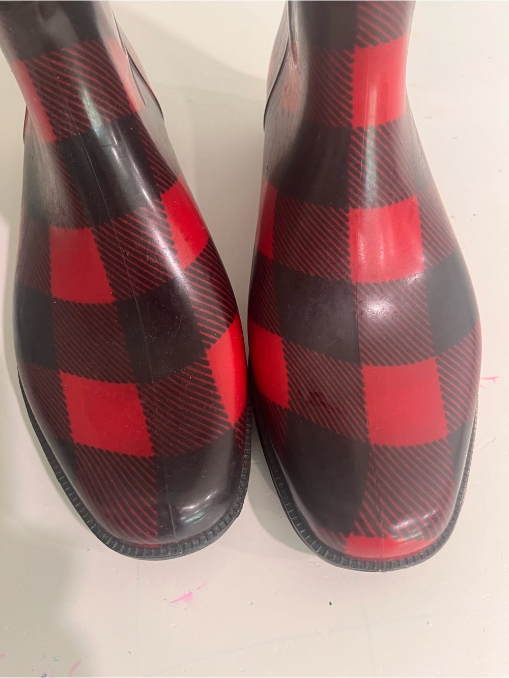 Lauren Ralph Lauren Red Black Buffalo Plaid Rain Boots Size 8 - Picture 8 of 13